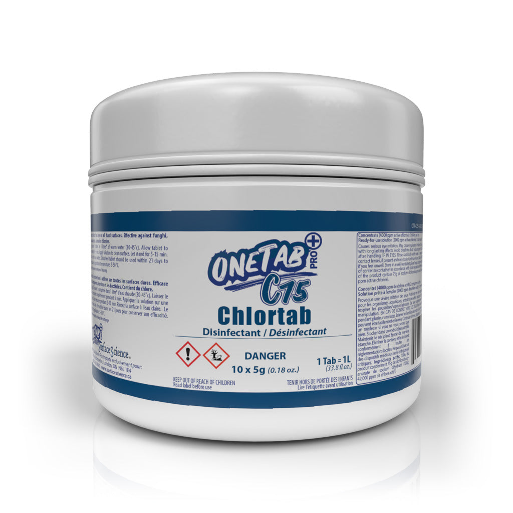 OneTab PRO+ C75 Chlortab Disinfectant 5g | Low-Odour Chlorine | 1L Tab from SurfaceScience - 10 Tabs